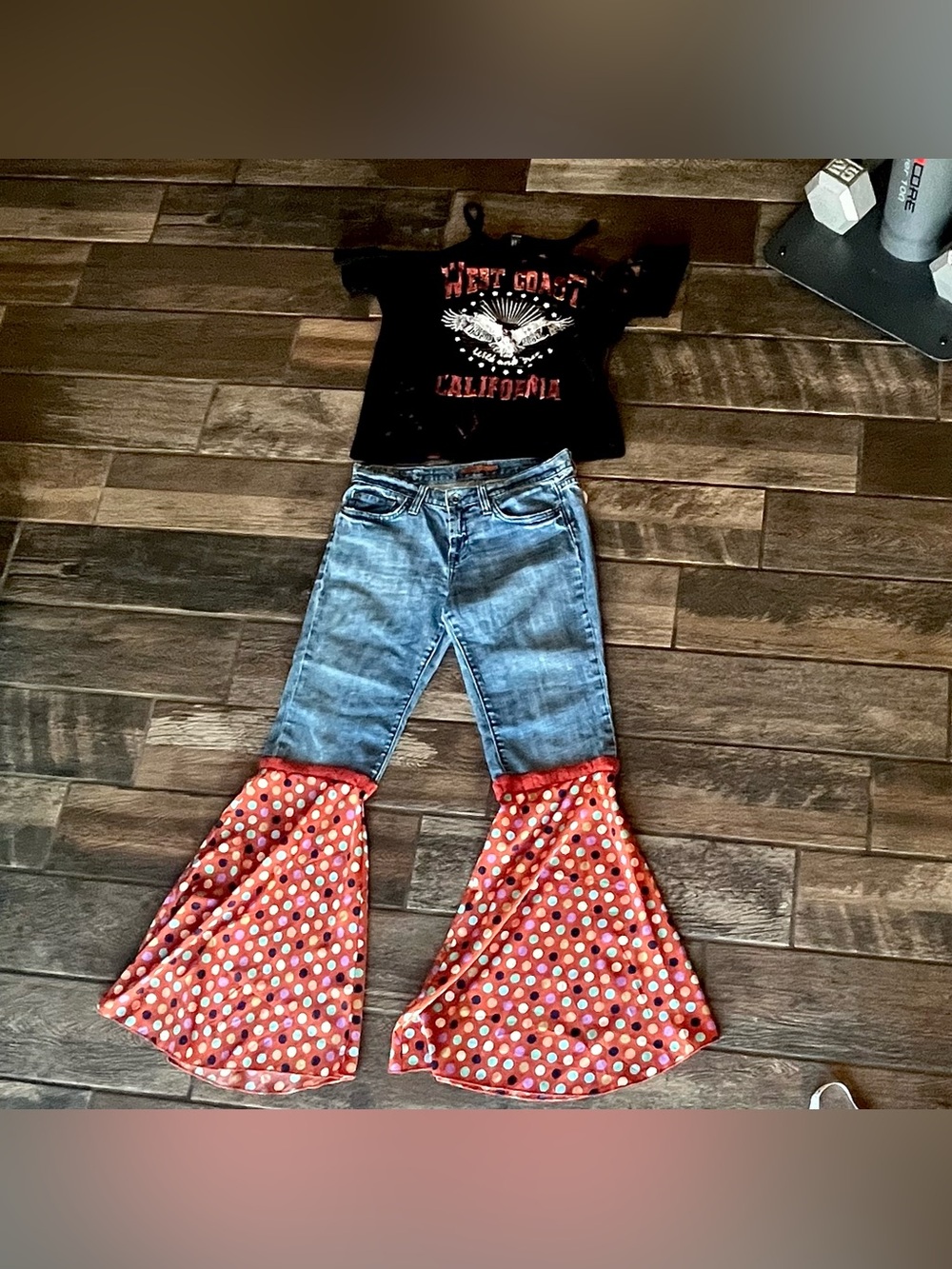 Vigoss big bell bottom hippie jeans 11 & Forever 21 Wild & Free Eagle top M